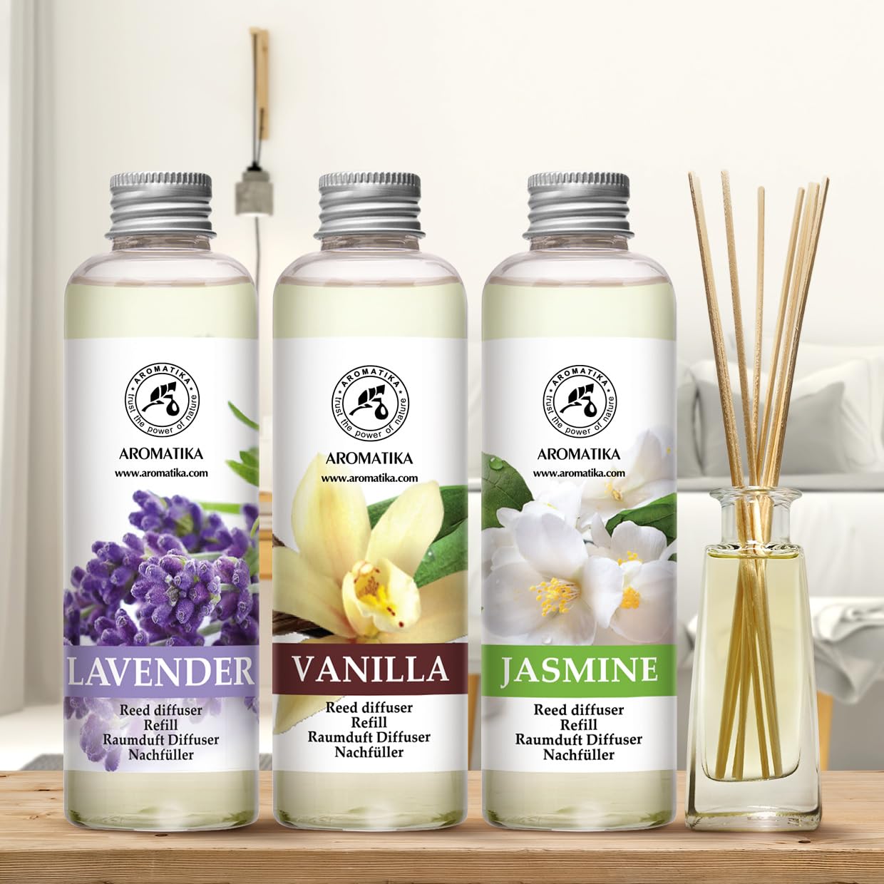 aromatika-raumduft-nachf-llflaschen-lavendel-vanille-jasmin-3x200ml-reed-diffuse image 3