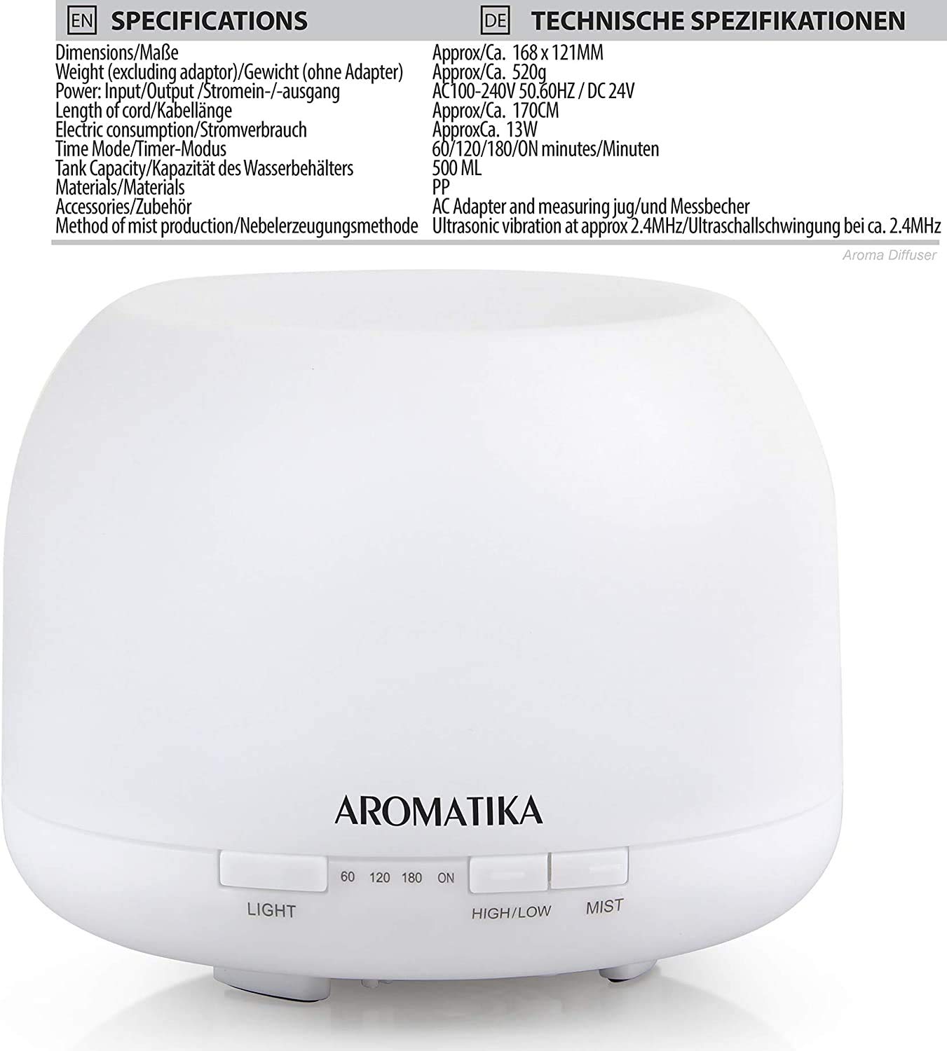 aromatika-aroma-diffuser-500ml-ultraschall-luftbefeuchter-mit-led image 3