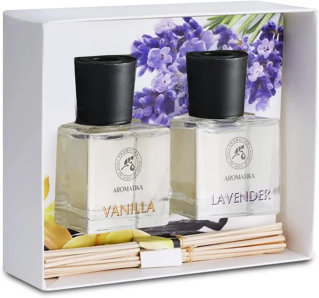 aromatika-raumduft-diffuser-vanille-lavendel-100ml-2x50ml-st-bchen-set image 1