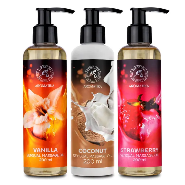 aromatika-sinnliches-massage-l-set-vanille-kokos-erdbeere-3x200-ml image 1
