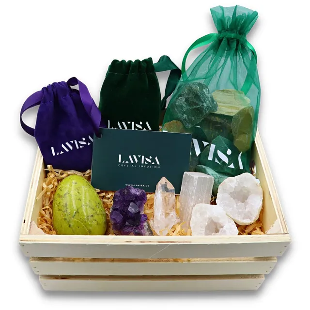 lavisa-edelstein-geschenk-korb-ei-set-amethyst-quarz-heilsteine image 1