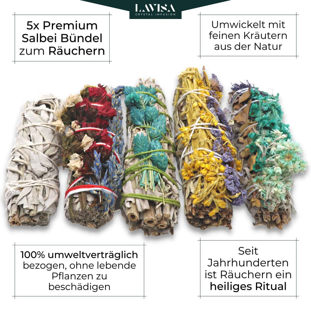 lavisa-wei-er-salbei-premium-floral-smudge-sticks-mit-wildblumen-5-sets-5-sticks image 2