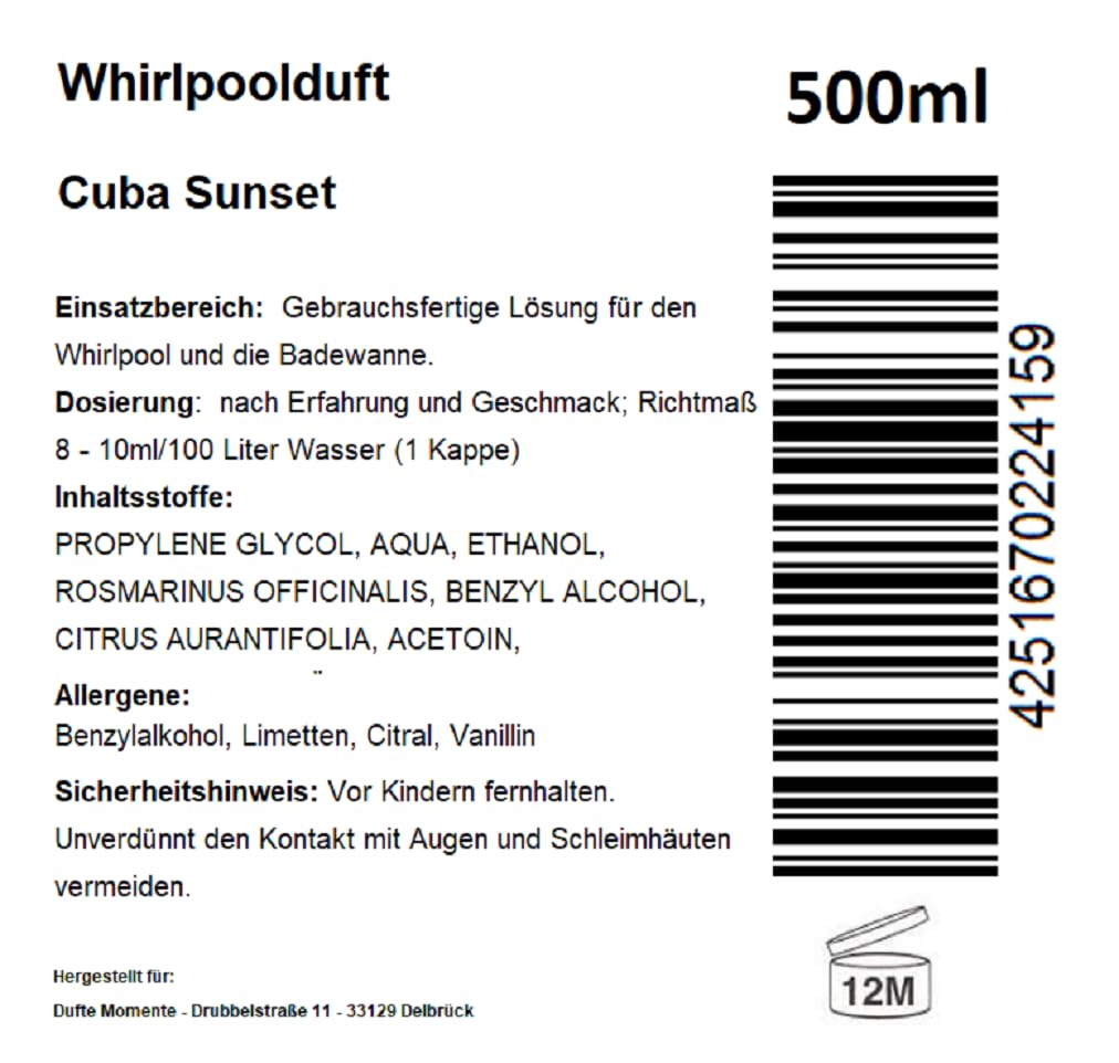 dufte-momente-whirlpool-duft-cuba-sunset-500ml-geranium-mojito-rum image 2