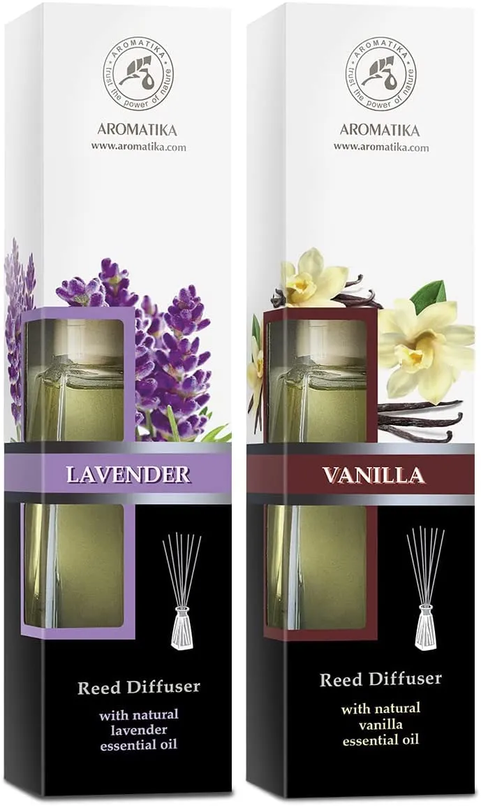 aromatika-raumduft-diffuser-set-vanille-lavendel-2x100ml-mit-st-bchen image 1