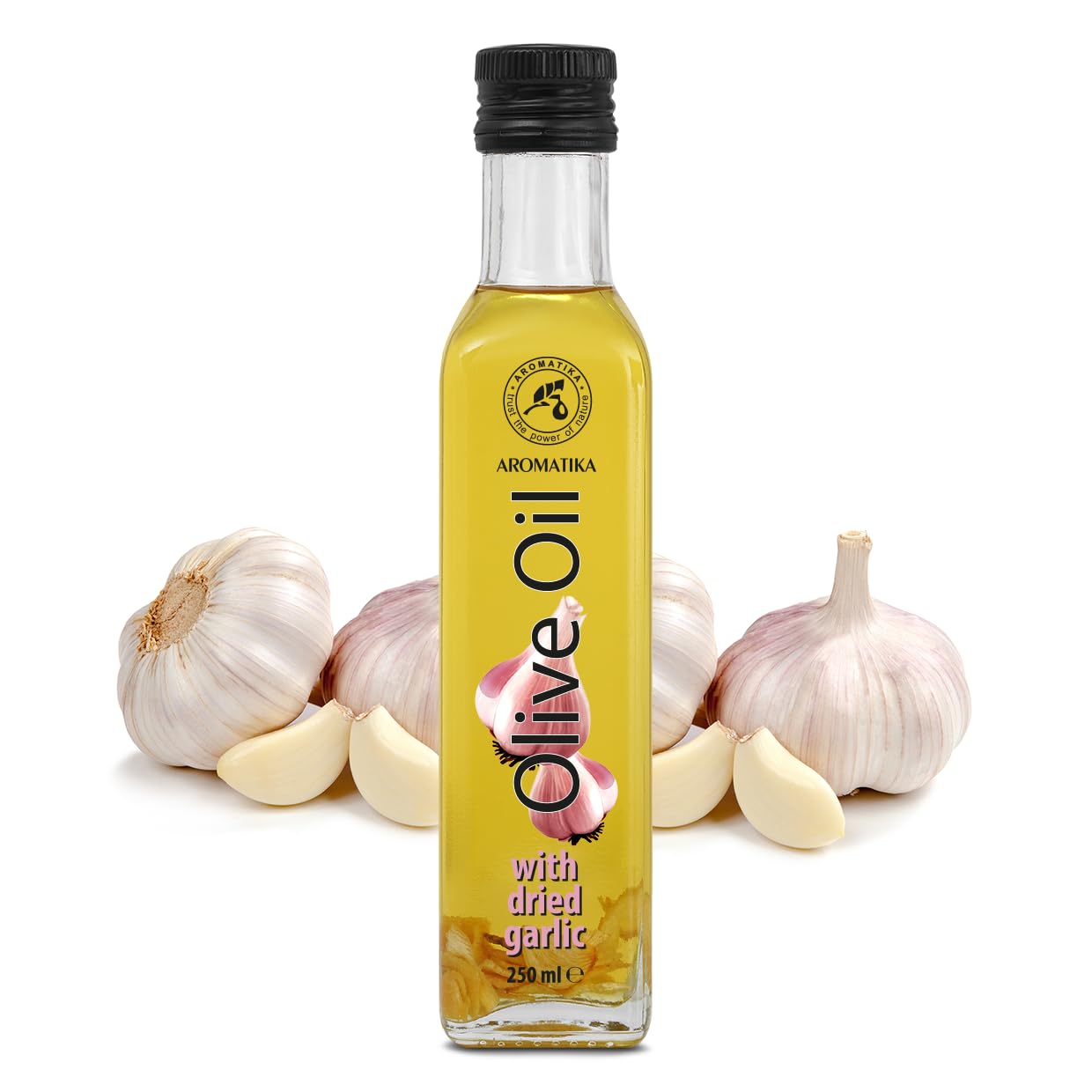 aromatika-oliven-l-mit-getrocknetem-knoblauch-250-ml-glasflasche image 2