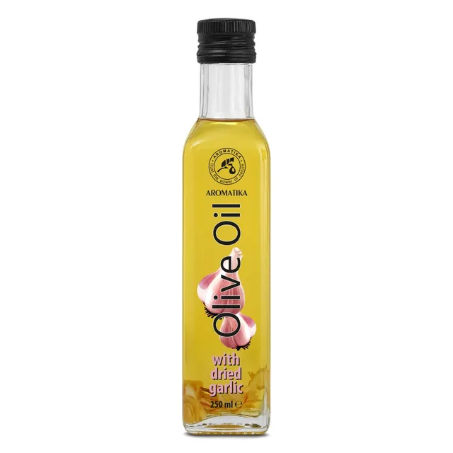 aromatika-oliven-l-mit-getrocknetem-knoblauch-250-ml-glasflasche image 1