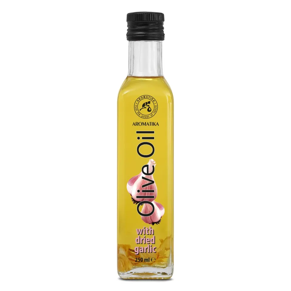 aromatika-oliven-l-mit-getrocknetem-knoblauch-250-ml-glasflasche image 1